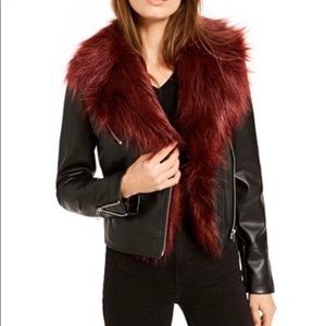 Bar III faux fur trim moto jacket
